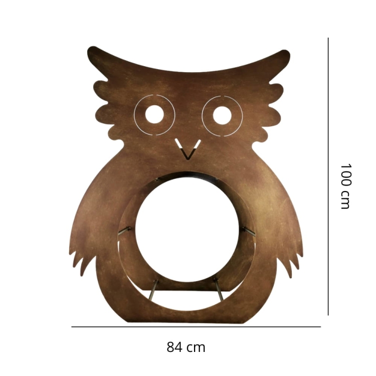 Stojak na drewno SOWA w kolorze złotej rdzy,  metalowy duży