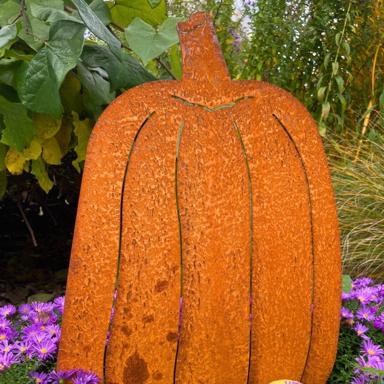 Dekoracja dynia - metalowa figurka ogrodowa na jesień, rdza