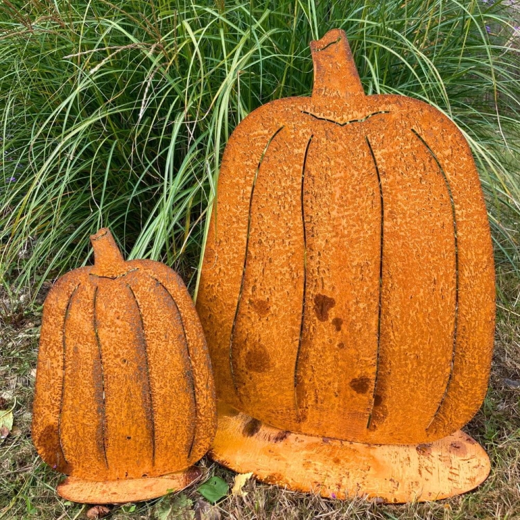 Dekoracje dynie - komplet jesiennych ozdób z metalu do ogrodu, rdza