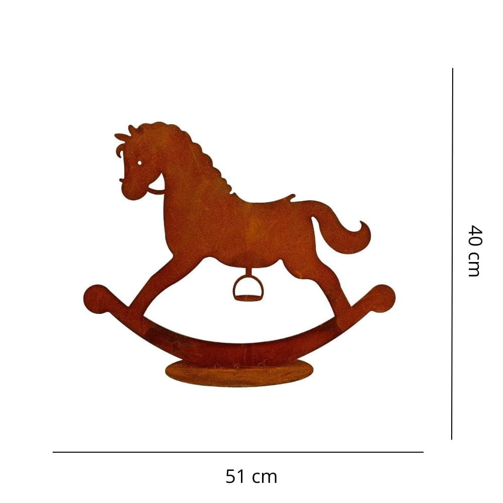 Wymiary metalowej figurki konia na biegunach 40 × 51 cm