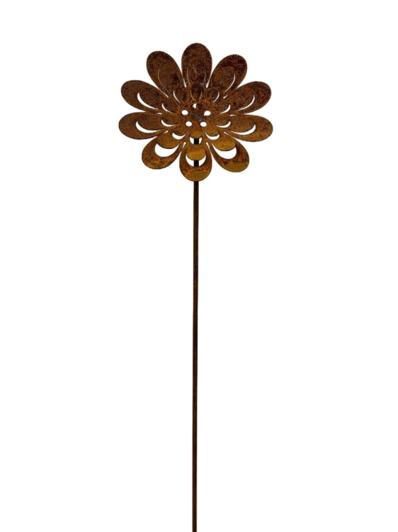 Rdzawa ozdoba do ogrodu kwiat na pręcie