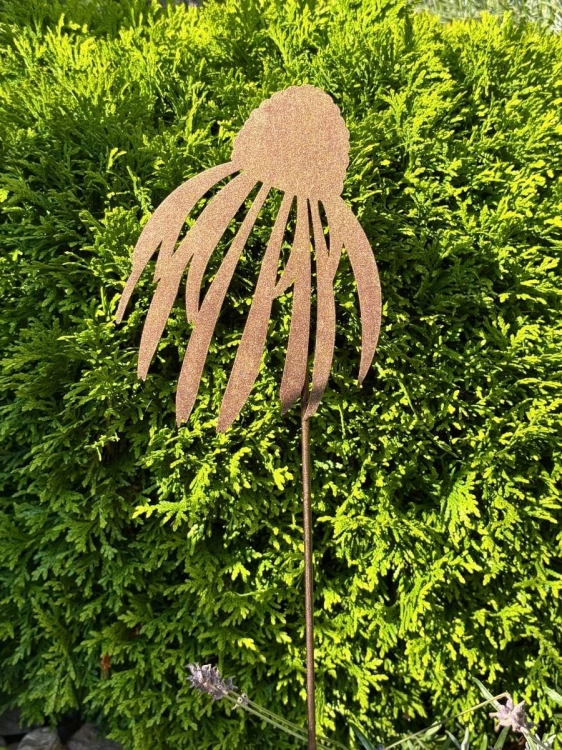 Stalowy kwiat dekoracja ogrodowa na pręcie