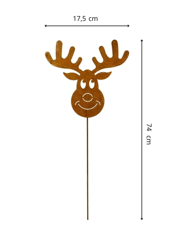 Renifer metalowa ozdoba na pręcie rdzawa