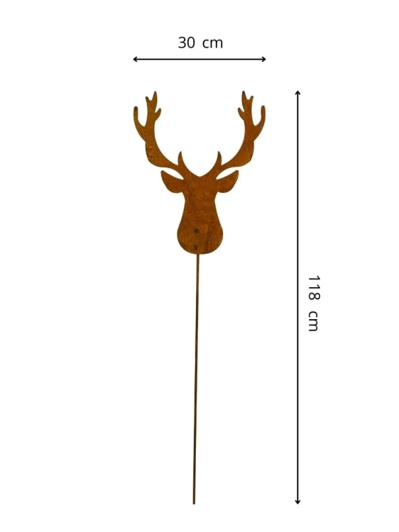 Jeleń metalowy ozdoba na pręcie rdza