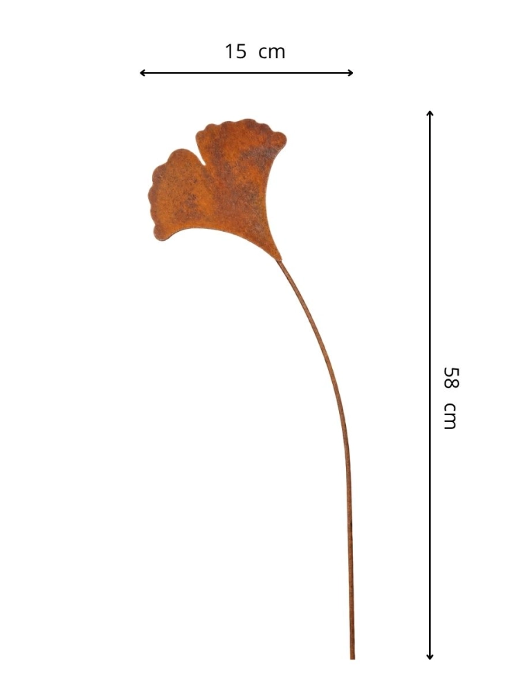 Liść miłorzębu japońskiego na pręcie 58 cm naturalna rdza wymiary