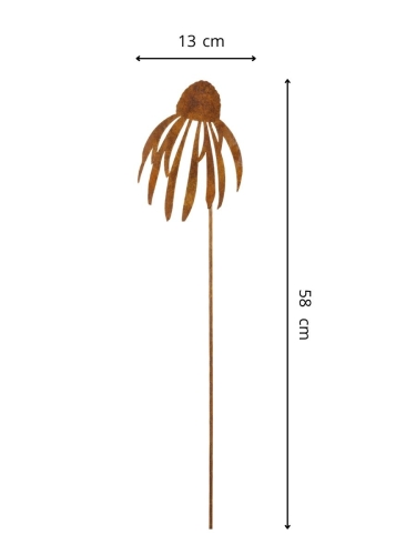 Kwiat Jeżówka 58 cm naturalna rdza - metalowa dekoracja na pręcie wymiary
