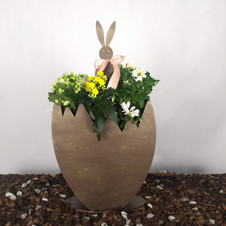 Jajko Małe do obsadzenia - doniczka w efekcie złotej rdzy.jpg