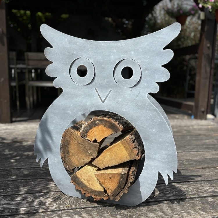 Nowoczesny stojak na drewno kominkowe Sowa w kolorze antracytowym - regał na drzewo do ogrodu