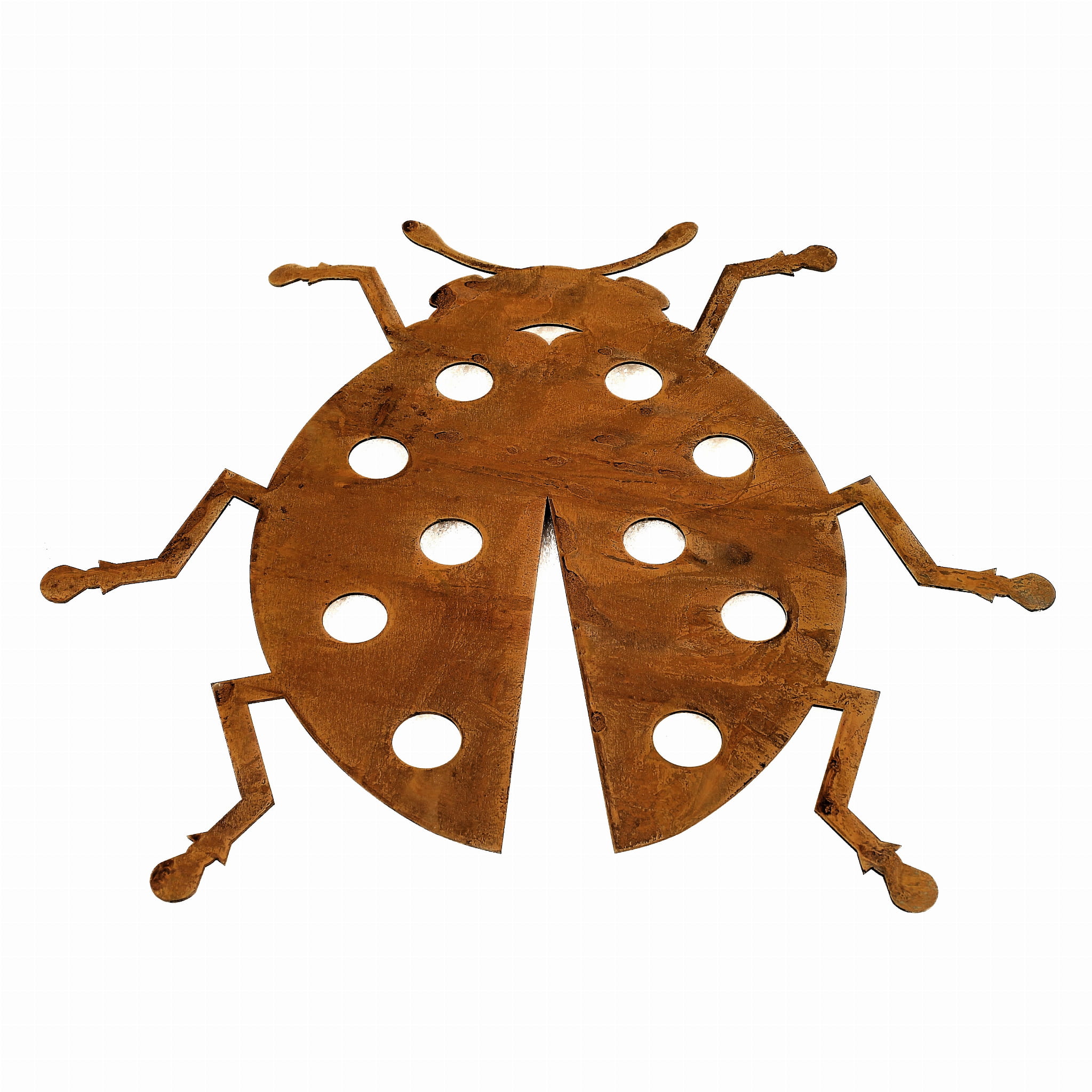 Metalowa dekoracja ogrodowa w kształcie biedronki z efektem rdzy – zawieszka do ogrodu